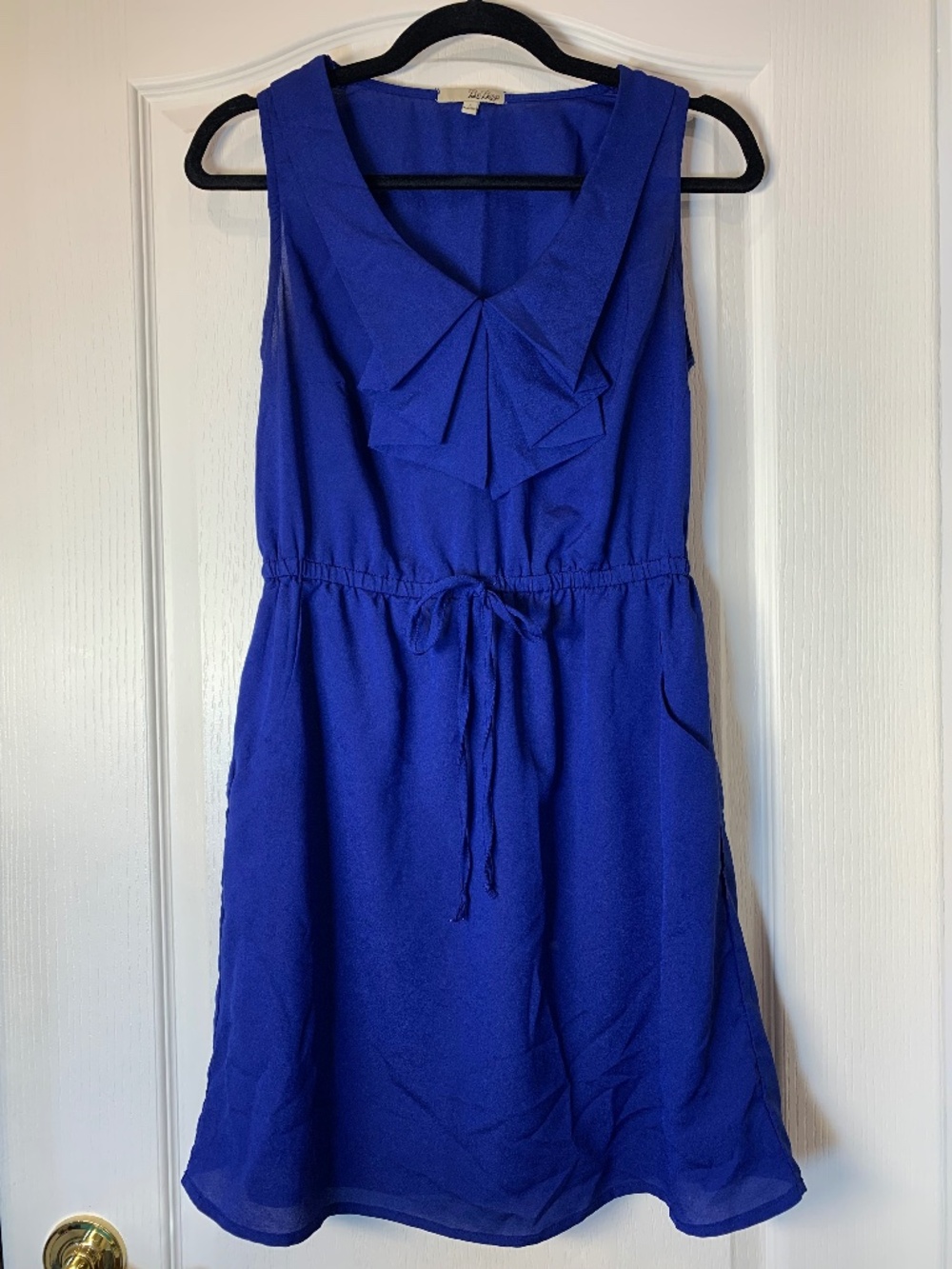 Be Bop Cobalt Blue Sleeveless Dress Pleated Neckline Fit & Flare L